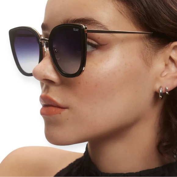 QUAY Flat Out Sunglasses Black Gold Frame Black Gradient Lens NWT - Picture 7 of 13
